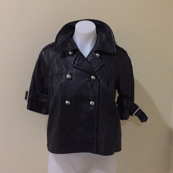 INC International Concepts Jackets & Blazers - Inc black cropped double breast leather jacket